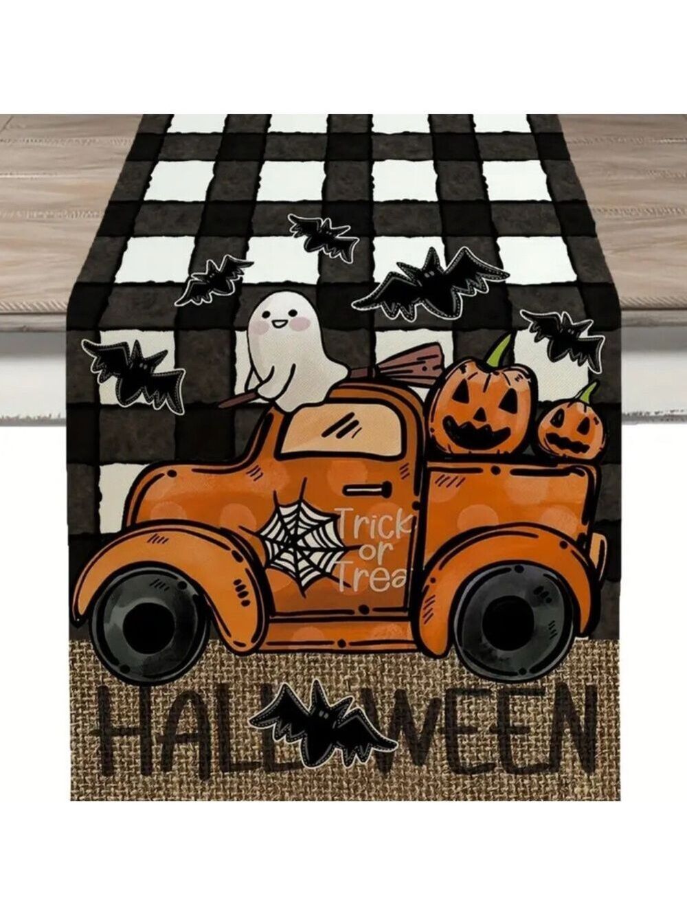 Halloween Table Runner with Ghost and Pumpkins New